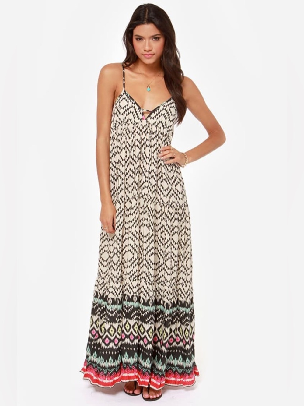 Billabong Brighter Than Black and Beige Print Maxi Dress NWT - Picture 3 of 9